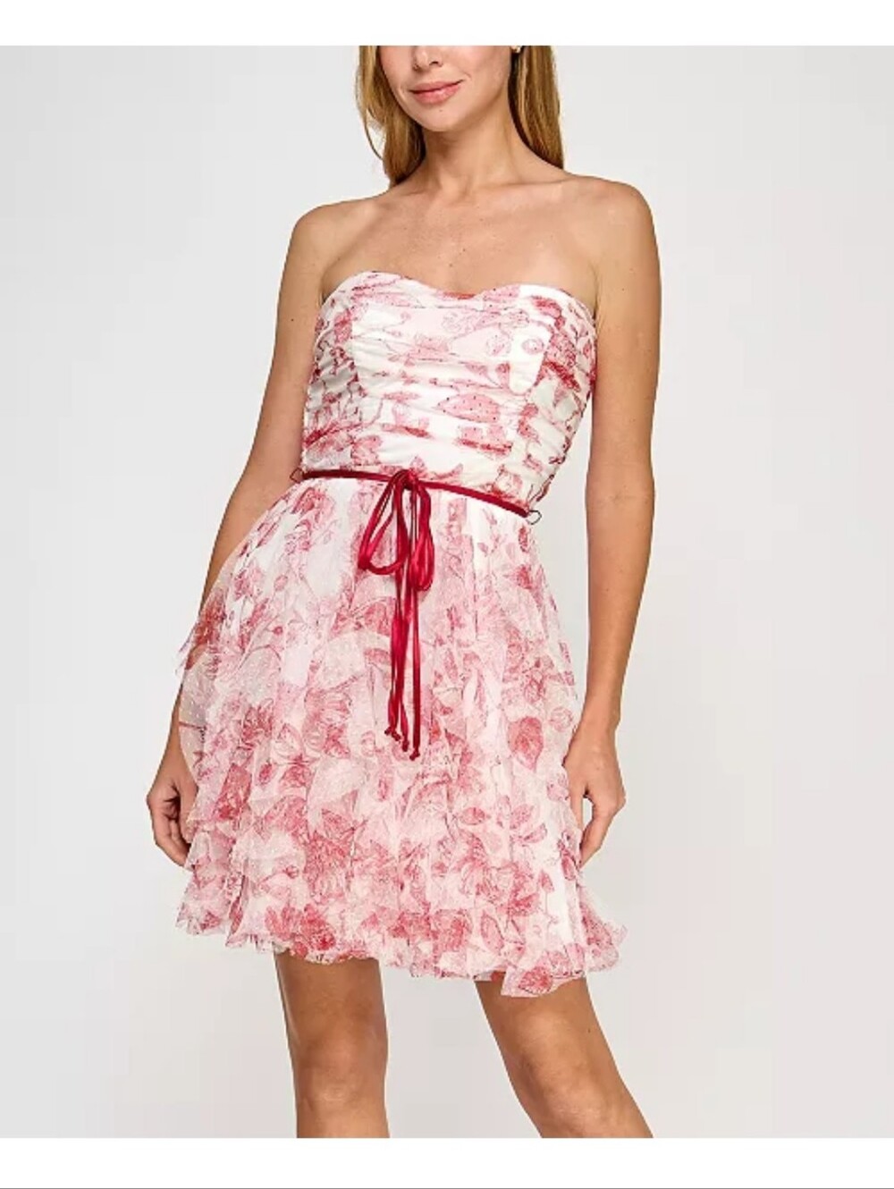 Pear Culture NWT $99 Pink Floral Strapless Ruffle Party Dress Size 1/2 Y2k Fairy
